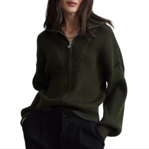Varley Carmen Knit Ribbed Zip Through Sweater In Moss Olive Green Size Medium